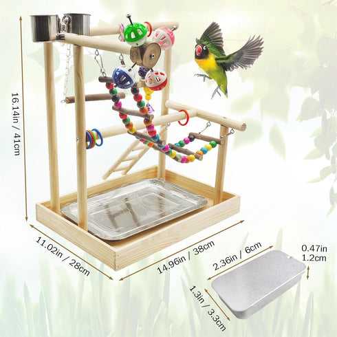 PINVNBY Bird Playground Parrot Playstand Play Gym Cockatiel Wood Bird Toys Birds Cage Accessories Playpen Ladder