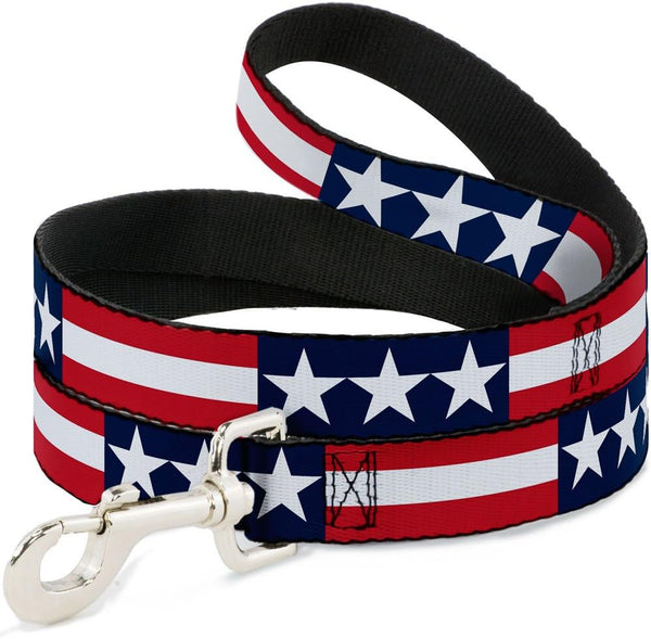Dog Leash Stars Stripes, Blue White Red, 4 Feet Long, 1.5 Inch Wide