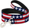 Dog Leash Stars Stripes, Blue White Red, 4 Feet Long, 1.5 Inch Wide