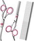 Pink Dog Grooming Scissors Kit with Safety Round Tip, Includes Thinning & Curved Scissors and Comb for Dogs & Cats