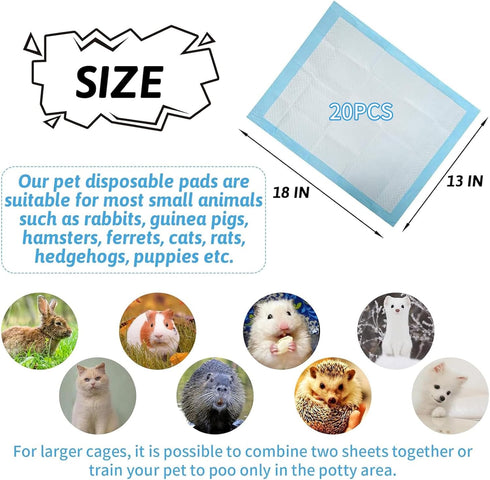 Chinchillas (20PCS Hamiledyi Rabbit Pee Pads Disposable Cage Liners Leak-Proof Super Absorbent Pet Toilet/Potty