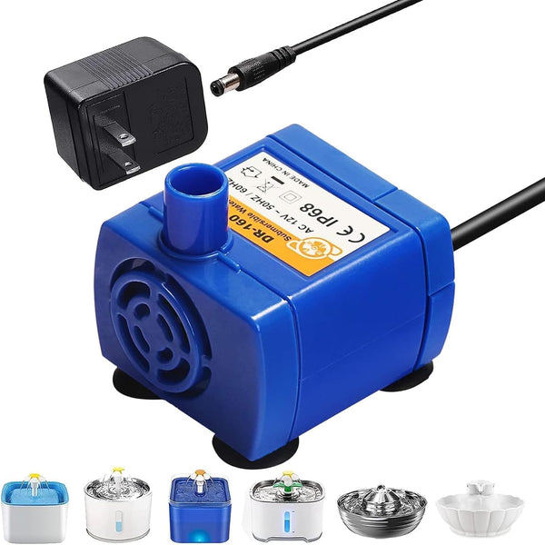 Pet Fountain Pump Replacement for Cat Water Fountain, Automatic Dispenser Replacement Pump with Adapter