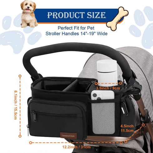 1419" Dog Stroller Organizer Bag, Dog Mom Gifts for Women Pet Stroller Caddy, Stroller Accessories with Cup Holder