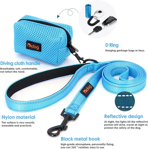 Didog 6FT Reflective Nylon Dog Leash, Durable 1” Wide Walking Pet Lead with Soft Padded Handle & Poop Bag Dispenser