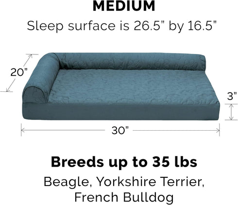 Furhaven Replacement Dog Bed Cover, Pinsonic Quilted Paw L Shaped Chaise, Machine Washable - Bluestone, Medium