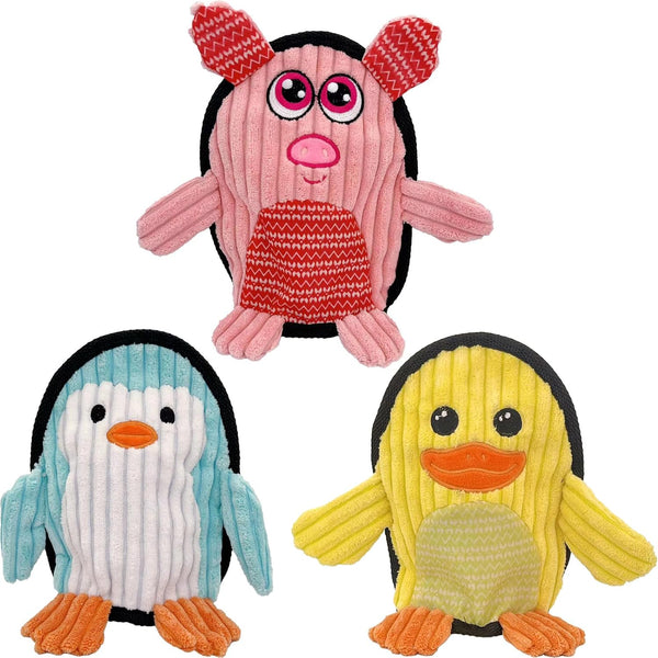 Squeaky Dog Toys 3 Pack, Soft Tough Plush Chew Toys, Durable Pet Toys for Small, Medium, Large Dogs to Reduce Boredom
