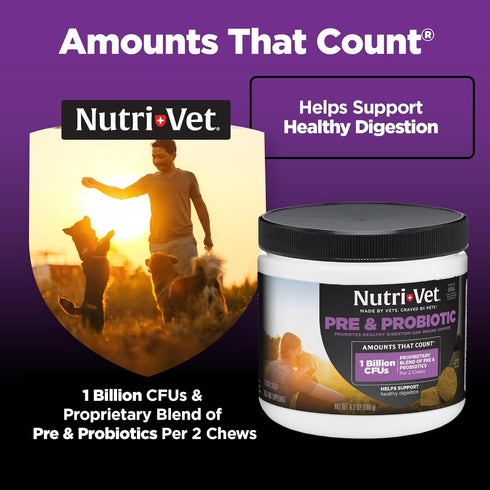 Upset 120 Nutri-Vet Pre & Probiotics for Dogs, Digestive Support, Stomach, Puppy Probiotic, Pet Vitamins