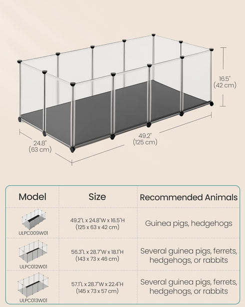 20 49.2 24.8 16.5 Inches, ULPC009W01 SONGMICS Panels Guinea Pig Playpen,Removable Oxford Fabric Mat,Small Animal Pen