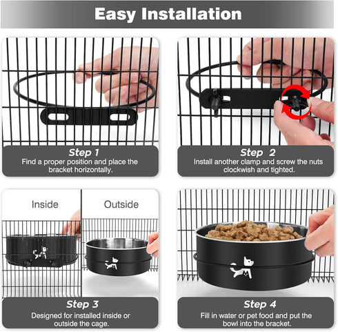 Crate Water Bowl No Spill, 2 Pack Hanging Dog Bowls for Kennel, Mountable, Large Stainless Steel Pet Cage Accessories