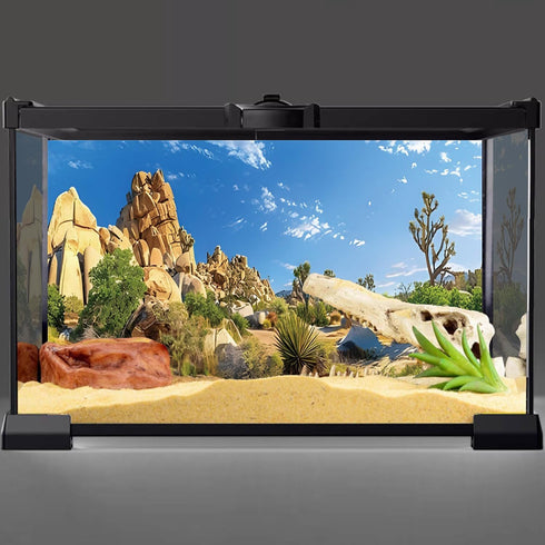 AWERT 48x18 inches Reptile Habitat Background, Stone Blue Sky Oasis Cactus Sun and Desert Terrarium Background