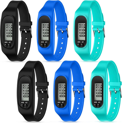 Geyoga Silicone Fitness Tracker Watch 6 Pcs Pedometer Bracelet for Walking, Running, Calorie Burning for Men Women Kids