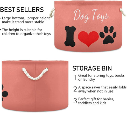 Dog Toy Box Chest with Cotton Rope Salmon Toy Storage Organizer Boxes Bins Baskets for Small dogs, Pet Toy Box, Dog Toy