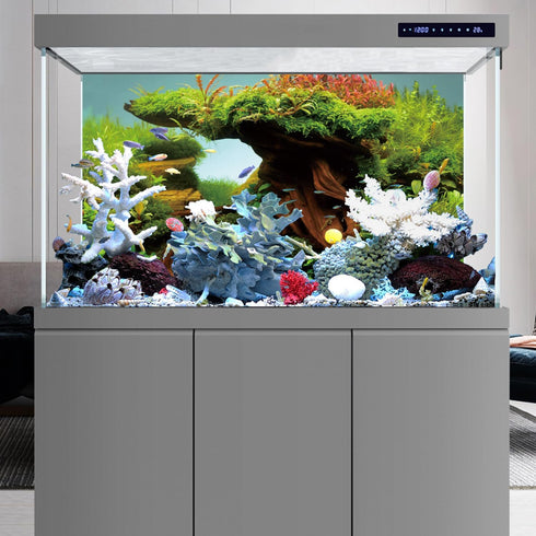 AWERT 48x24 inches Wood Fish Tank Background, Seaweed Aquarium Background River Bed & Lake Vinyl Background