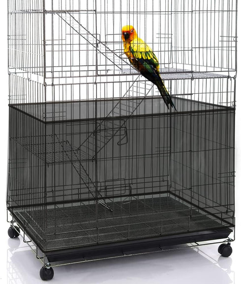 Bird Cage Seed Catcher Skirt, Nylon Mesh Liners for Large Cages, Elastic Easy Cleaning Cover (Black 59-79 inch)