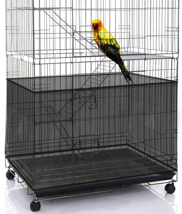 Bird Cage Seed Catcher Skirt, Nylon Mesh Liners for Large Cages, Elastic Easy Cleaning Cover (Black 59-79 inch)