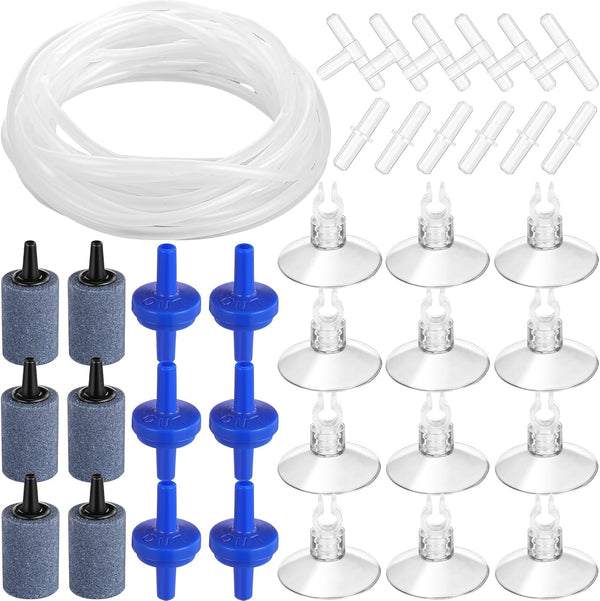 Shappy 6.5 Feet 12 Pcs Standard 1/5" Aquarium Airline Tubing with Air Pump Accessories, Stones, Valves, Cups