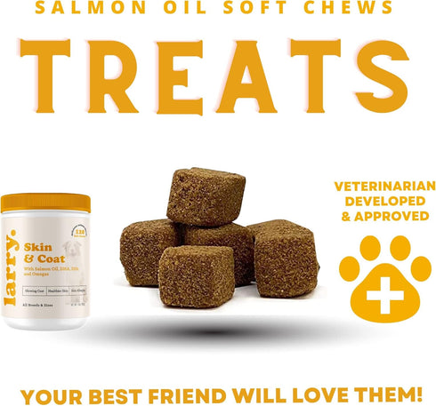 Salmon Oil for Dogs by Larry, Dog Supplements for Itchy Skin & Allergy Relief, 120 Soft Chews for All Breeds