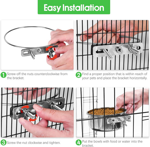 Dog Food Water Bowl for Cage with Clamp Holder, Stainless Steel Hanging Bowls, Non-Spill for Small Medium Large Dogs