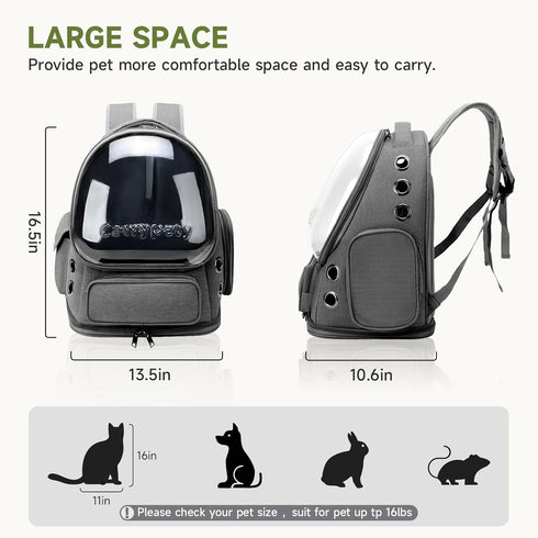 Cat Backpack Carrier, Breathable Large Space Bubble Pet Backpack for Kitty Small Dog up to 12lbs, Transparent &