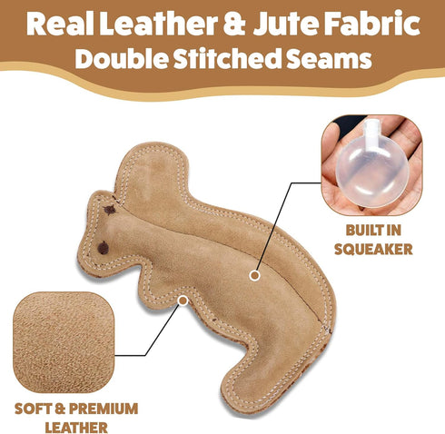 SPOT 8in Dura-Fused Leather Squirrel Dog Toy Real Leather & Jute Fabric, Double-Stitched & Durable, Soft Stuffed