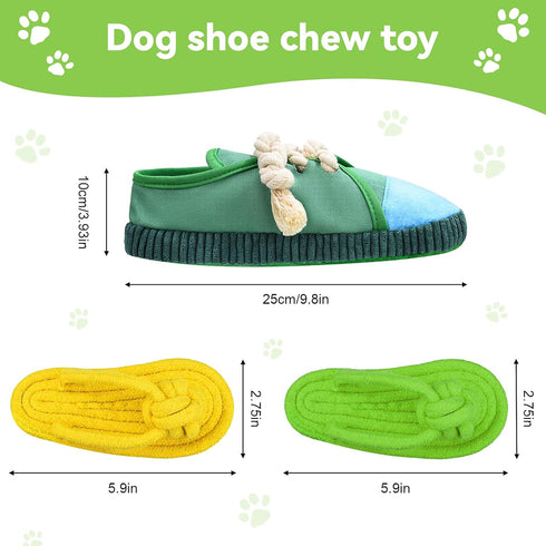 Zhanmai 4 Pieces Dog Shoe Chew Toys, Durable Puppy Squeaky Mini Sneakers Decoy Sandal Plush Toys (Green, Orange, Yellow)