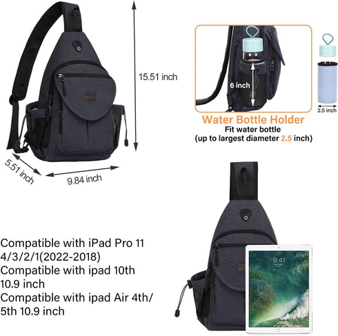 Backpack,Canvas Daypack MOSISO Sling Crossbody Hiking Bag with Anti-theft Pocket, Space Gray