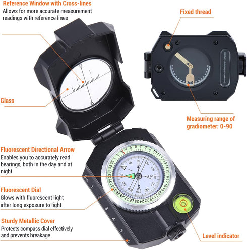 Sportneer Compass Survival Hiking Military Waterproof Lensatic Compass with Inclinometer for Camping
