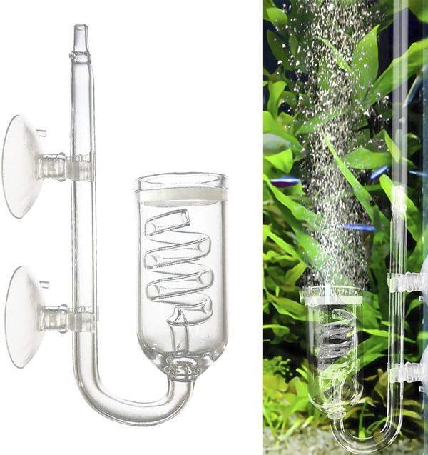 CO2 Diffuser Aquarium Glass Spiral Atomizer, Bubble Counter with Suction Cup for Planted Fish Tank