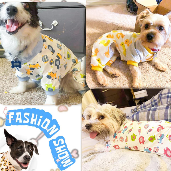 2-Pack Pet Clothes Puppy Cute Pajamas - Cotton Rompers for Dogs, Cats Jumpsuits, Duck & Fish, Small