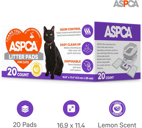 Lemon Scented Cat Pad Refills for Litter Box System, Size 16.9 x 11.4 Inch, Pack of 20