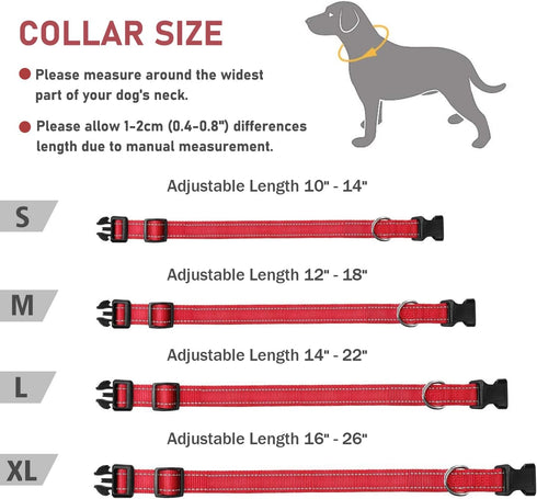 Adjustable Reflective Dog Collar with Buckle, Safety Nylon for Small Medium Large Dogs, Red XL