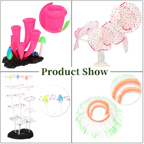 Silicone Glowing Aquarium Decorations, Fluorescence Coral, Glowing Sea Anemone Decor, Glowing Sucker Coral for Aquarium Decor Purple Pink Green 1 Set