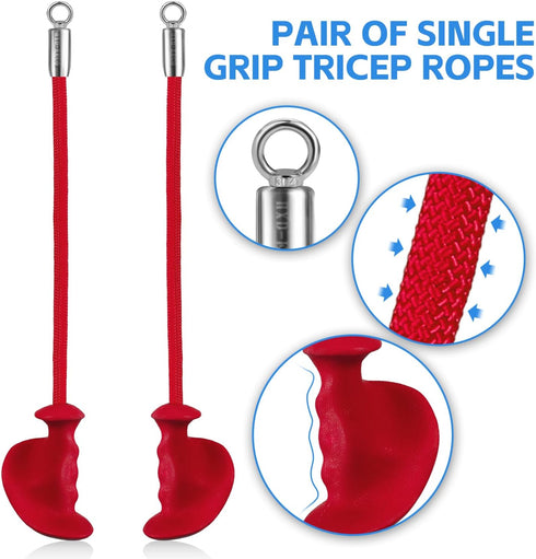 Tricep Rope with Ergonomic Handles, 36 Inch Tricep Pull Down Rope for Cable Machine, Pulley System