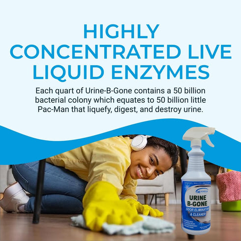 Urine B-Gone Professional Enzyme Odor Eliminator & Pet Stain Remover, 32oz, Effective on Carpets, Laundry & More