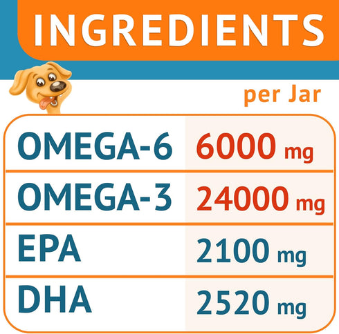 Omega 3 Fish Oil for Dogs, 360 Ct, Skin & Coat Chews, Allergy Support, Salmon Oil for Joint Health