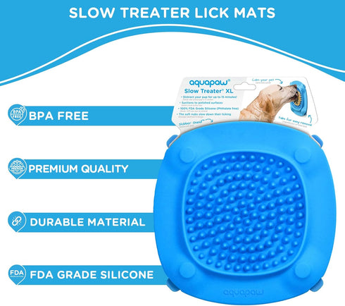 Aquapaw Lick Mat for Dogs, XL Blue with Suction Cups, Secure-Grip Slow Feeder Pad & Shower Lick Toy