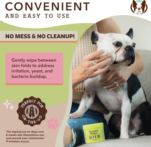 Natural Dog Company Wrinkle Wipes for Dogs, 50 Count, Hypoallergenic Cleaning & Deodorizing Wipes for Grooming