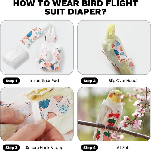 QBLEEV Bird Diapers, Reusable Cockatiel Flight Suit with Adjustable Straps, Parrot Pigeon Pants Urine Wet Leakproof