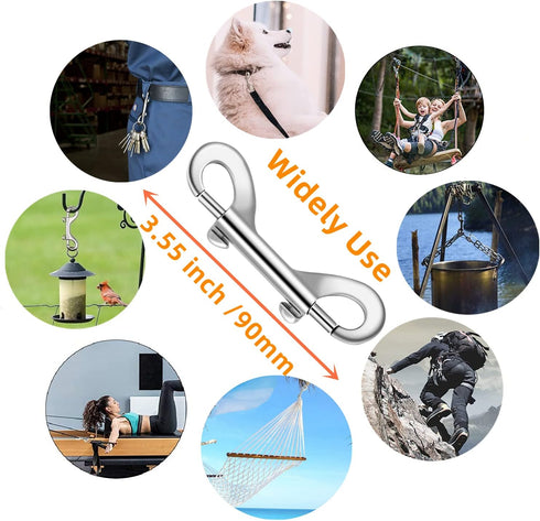 Dog Leash Double Ended Snap Hooks for Walking Running, Stainless Steel Clips for All Pet Leash, 4 Pack