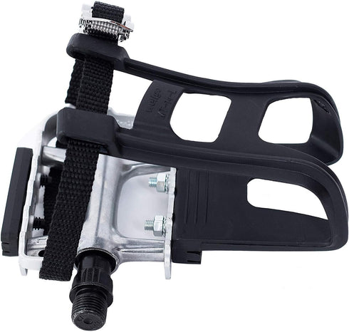 YBEKI Bike Pedals with Clips and Straps, 9/16-Inch Spindle Resin/Alloy for Exercise and Outdoor Bicycles