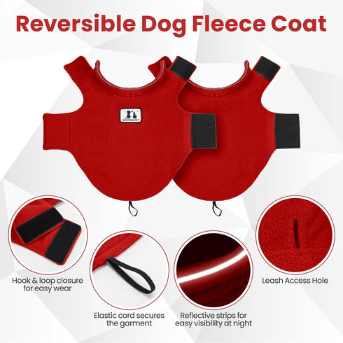DENTRUN Reversible Dog Coat - Windproof Polar Fleece Vest with Reflective Neck Strips, Easy-On Jacket for Small Dogs