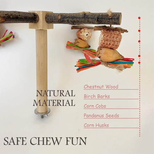 ROOJUNE 360 Finches) Bird Perch Rotating Perch with Natural Chew Toys - Spinning Bird Toys Cage Accessories- Parrot