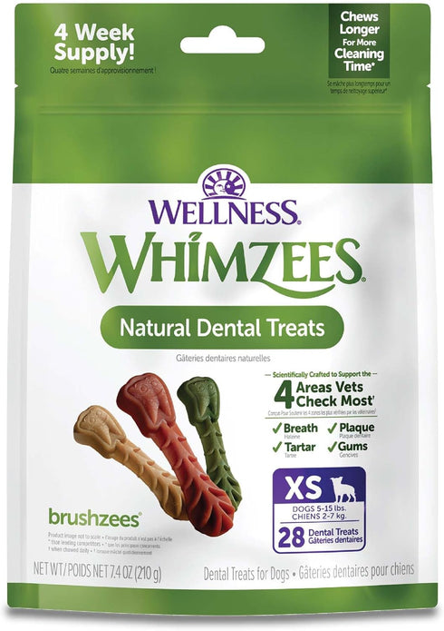 WHIMZEES Wellness Daily Brushzees Dog Dental Treats, Natural Chews, Extra Small Size Stick (28 Count)