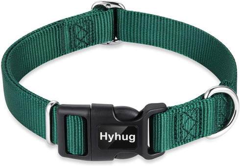 Hyhug Small Dog Collar, Quick-Release Heavy-Duty Nylon Adjustable Collar for Boy & Girl Dogs, Dark Green