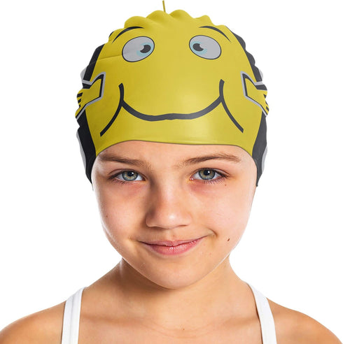 Water Gear Critter Cap - Durable Swimming Cap for Kids, Long-Lasting Toddler Swimming Cap (Yellow Fish)
