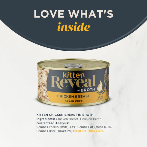 Reveal Natural Wet Kitten Food, 12 Count, Grain Free, Limited Ingredient Canned Food for Kittens, Chicken Breast in