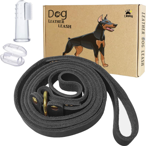 5.6ft Real Leather Slip Lead Dog Leash, Soft Adjustable Training Leash for Small Medium Large Dogs, Black