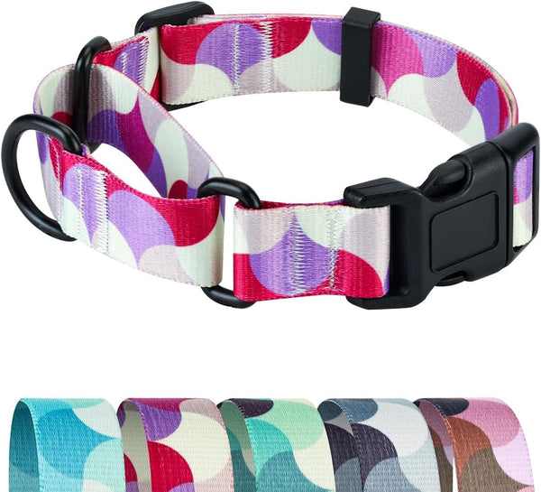 Martingale Dog Collars, Adjustable Soft Nylon Slip Collar with Quick Release Buckle, No Pull Training Collar for Dogs