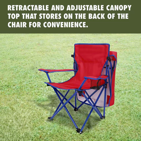 Generic Canopy Camp Chair with Safety Lock, Steel Frame with Cup Holder Portable Carry Bag for Outdoor Events Red/Blue