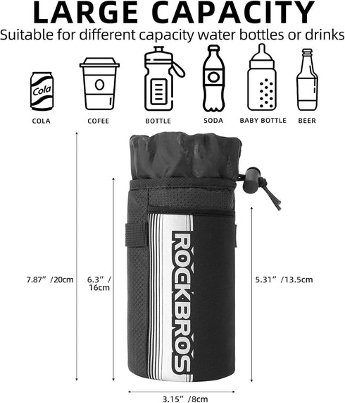 ROCKBROS Bike Water Bottle Holder Bag Handlebar Stem Bag for Mountain Road Bike, Insulated Storage Pouch
